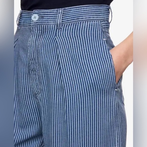 United Colors Of Benetton Carrott Fit Blue Striped Trousers, Size 2 - Picture 3 of 9